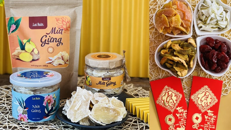 Mứt gừng lát Lạc Xuân.